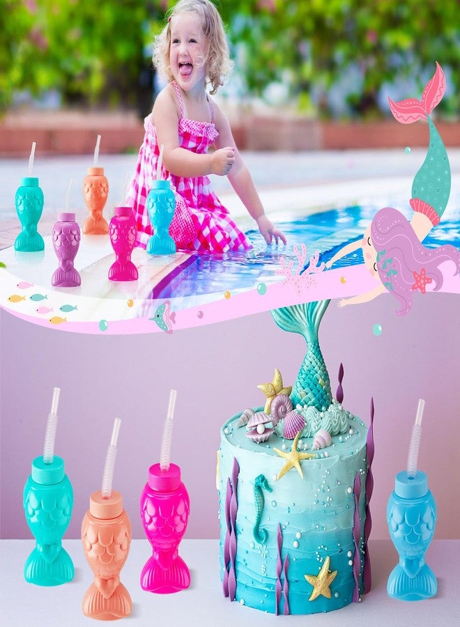 Sliner Mermaid Tumblers with Lids and Straws, Mermai Cups Favors Summer Plastic Sipper Cups for Kids Mermai Birthday Party Gifts Supplies Decorations(24 Pcs, Mermaid) - Image 3